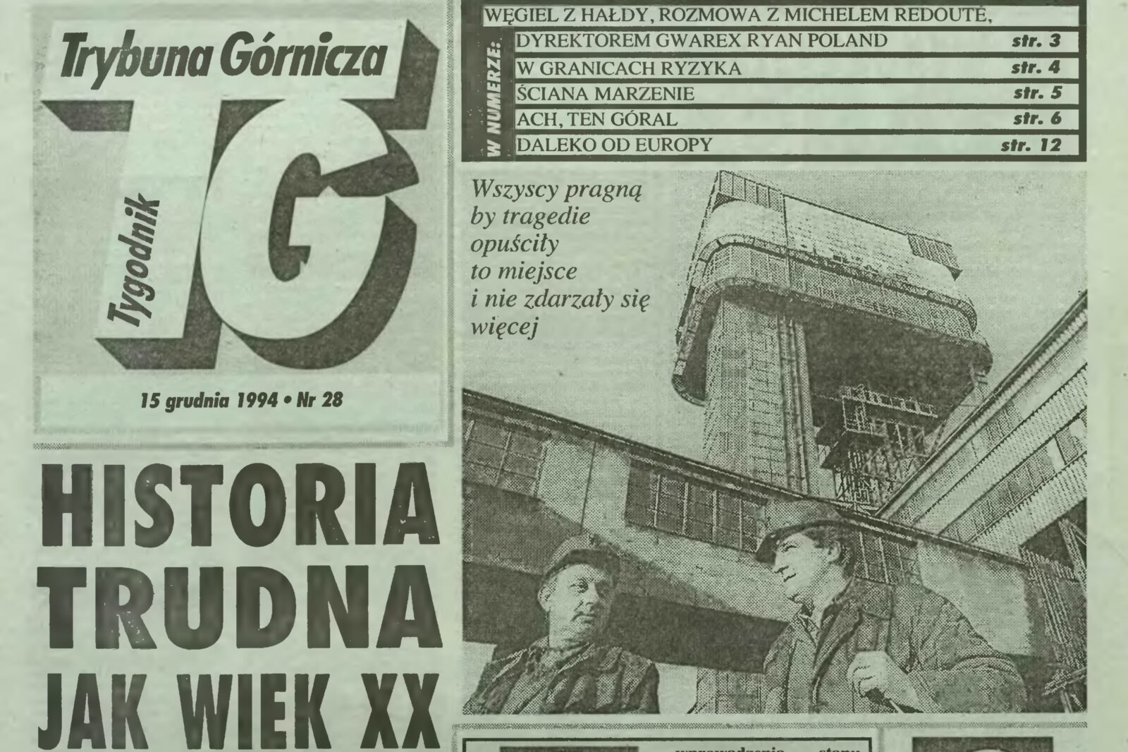 Trybuna Górnicza z grudnia 1994 r., a w niej tekst o kopalni Wujek