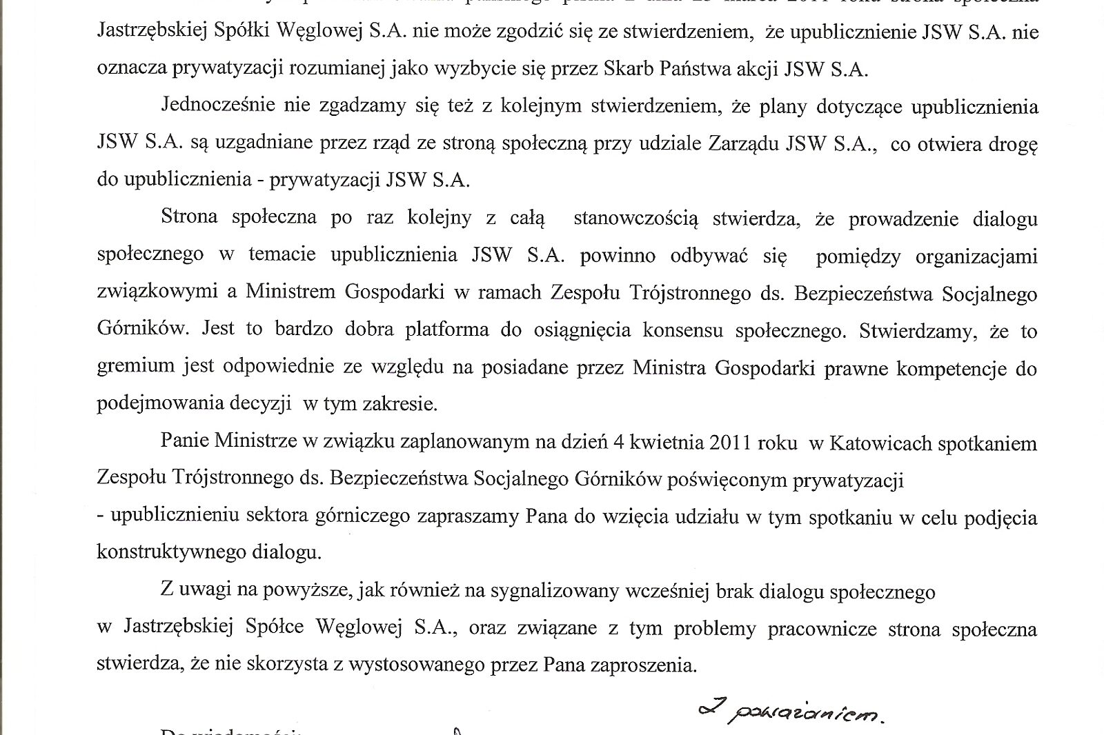 Zaproszenie dla ministra solidarnosc