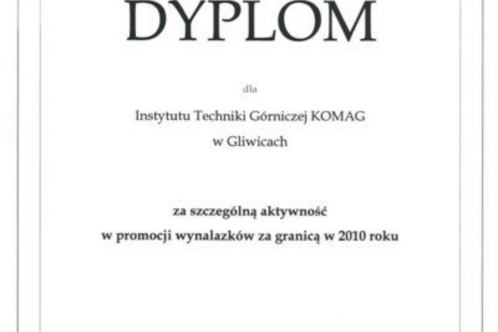Dyplom komag wynalazki 2010 komag gliwice pl