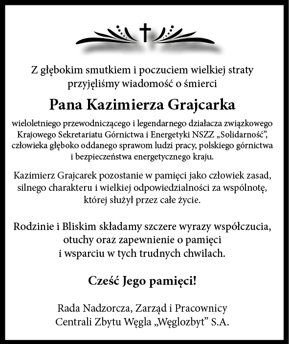 Kondolencje WEGLOZBYT Grajcarek podmiana