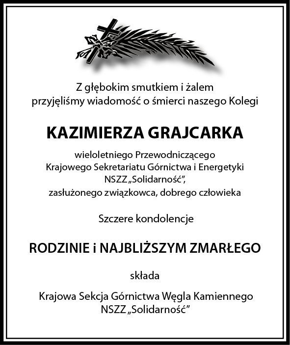 Kondolencje ksgwk S K Grajcarek
