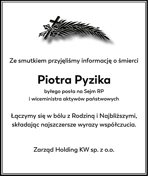 Nekrolog Holding KW Piotr Pyzik