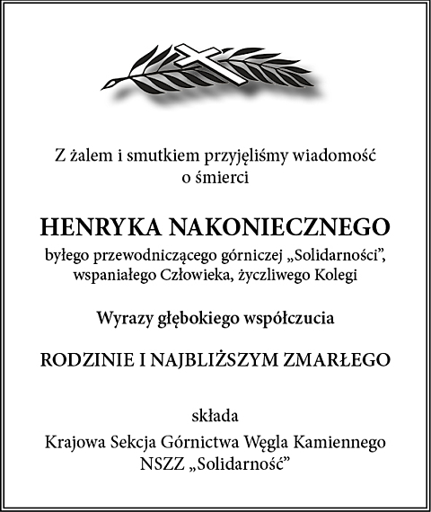 Kondolencje NSZZ Solidarnosc